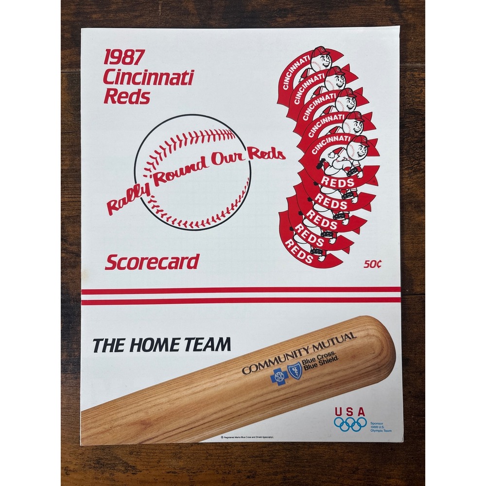 Vintage 1987 Cincinnati Reds Scorecard Rally Round Our Reds MLB Program Mascot